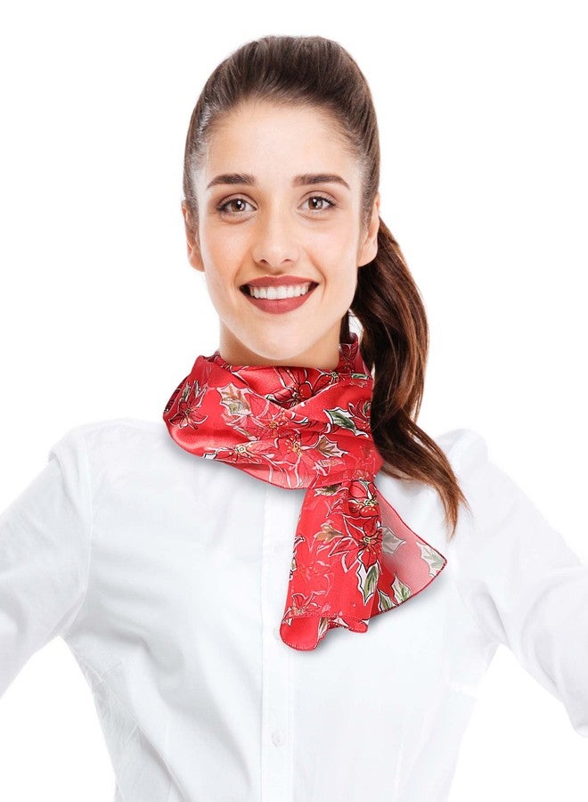 CBC Crown Christmas Scarf - Christmas Theme Candycane, Poinsettia Scarf Accessories, 13" x 60" Inches, Made In Korea (Poinsettia-Red) - Image 3